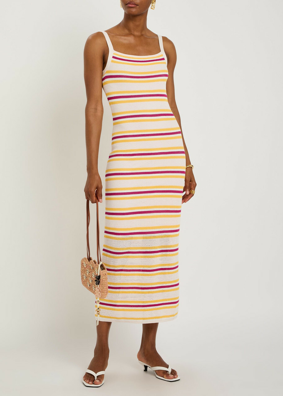 Simkhai Connelly Striped Open-knit Midi Dress Multicoloured