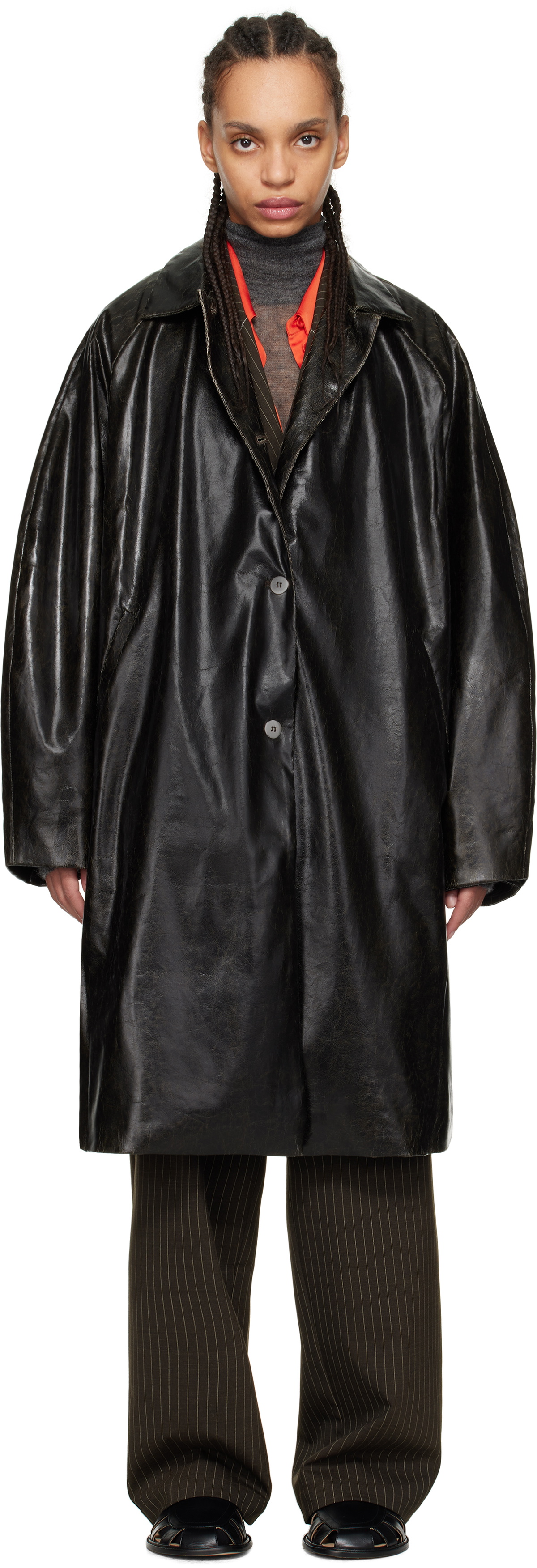 Cordera Black Scratched Faux-Leather Coat CORDERA