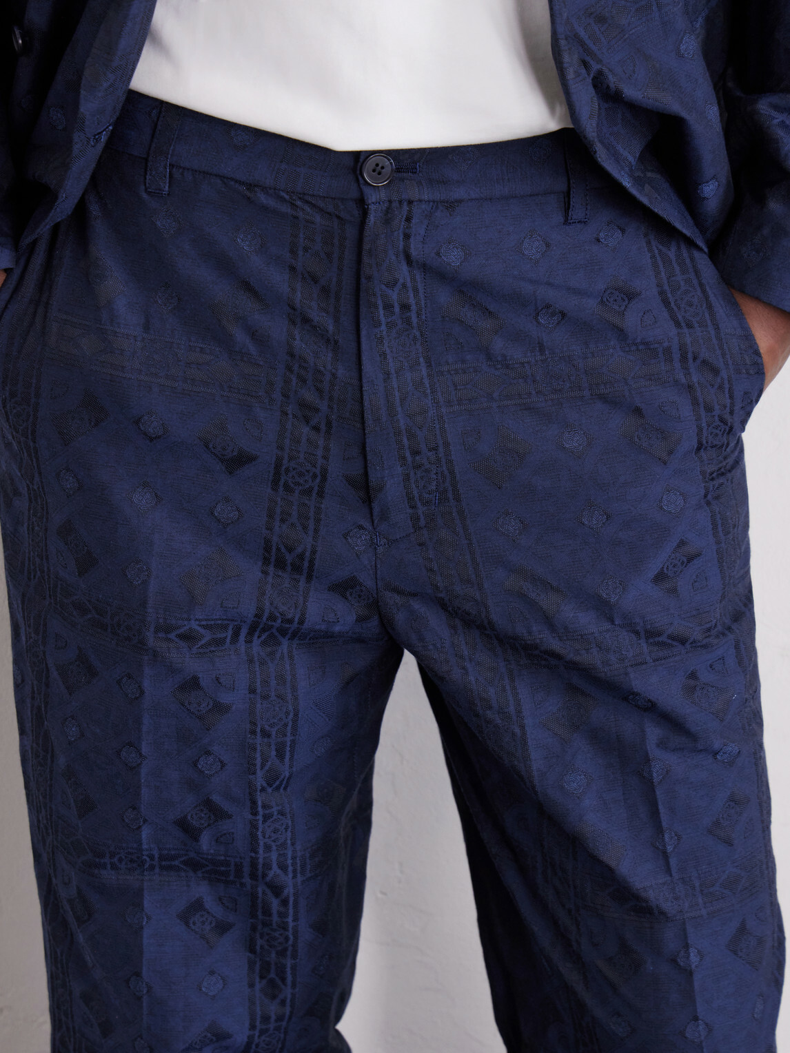 Blue Blue Japan - Straight-Leg Cotton-Blend Jacquard Trousers - Blue