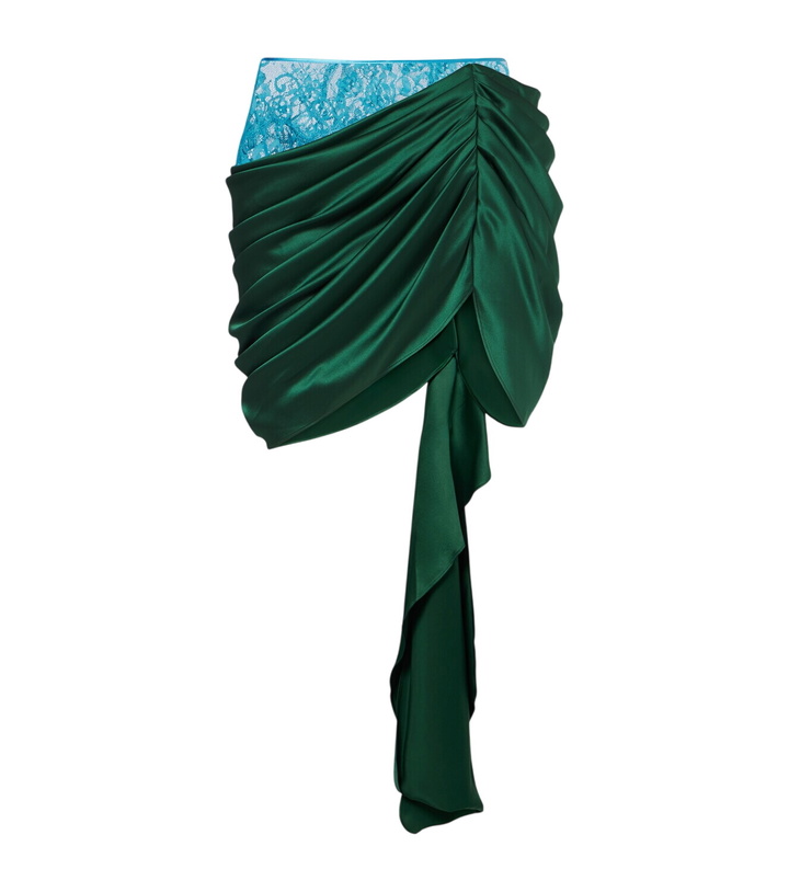 Photo: Xu Zhi Draped lace-trimmed silk satin miniskirt