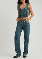 Knwls Lace-up Cropped Denim Corset top Navy