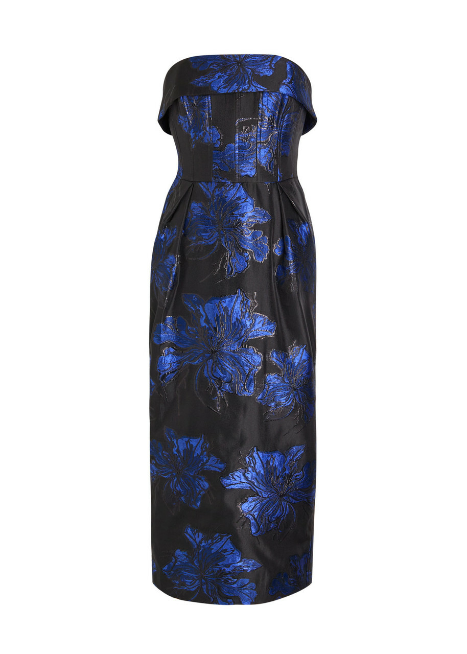 Rebecca Vallance Alexandra Floral-jacquard Woven Midi Dress Navy