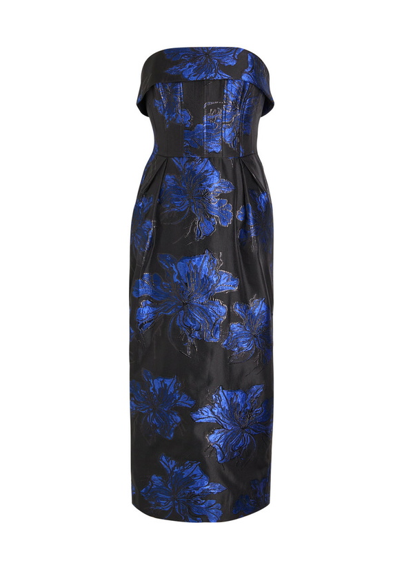 Photo: Rebecca Vallance Alexandra Floral-jacquard Woven Midi Dress Navy