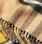 Burberry - Fringed Checked Cashmere and Merino Wool-Blend Scarf - Yellow