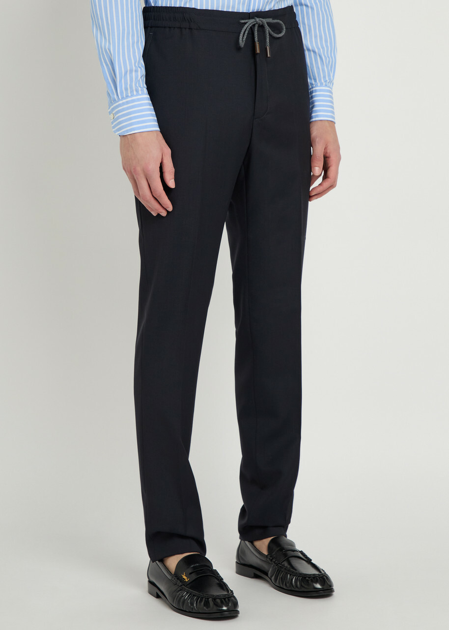 Slowear Drawstring Tapered-leg Wool Trousers Navy