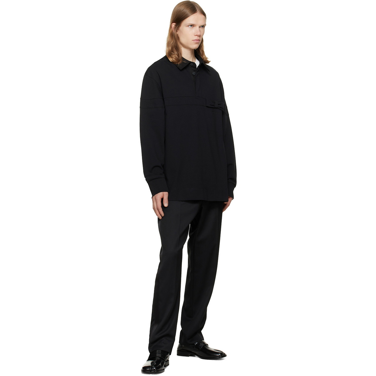 Simone Rocha Black Bow Stripe Rugby Polo