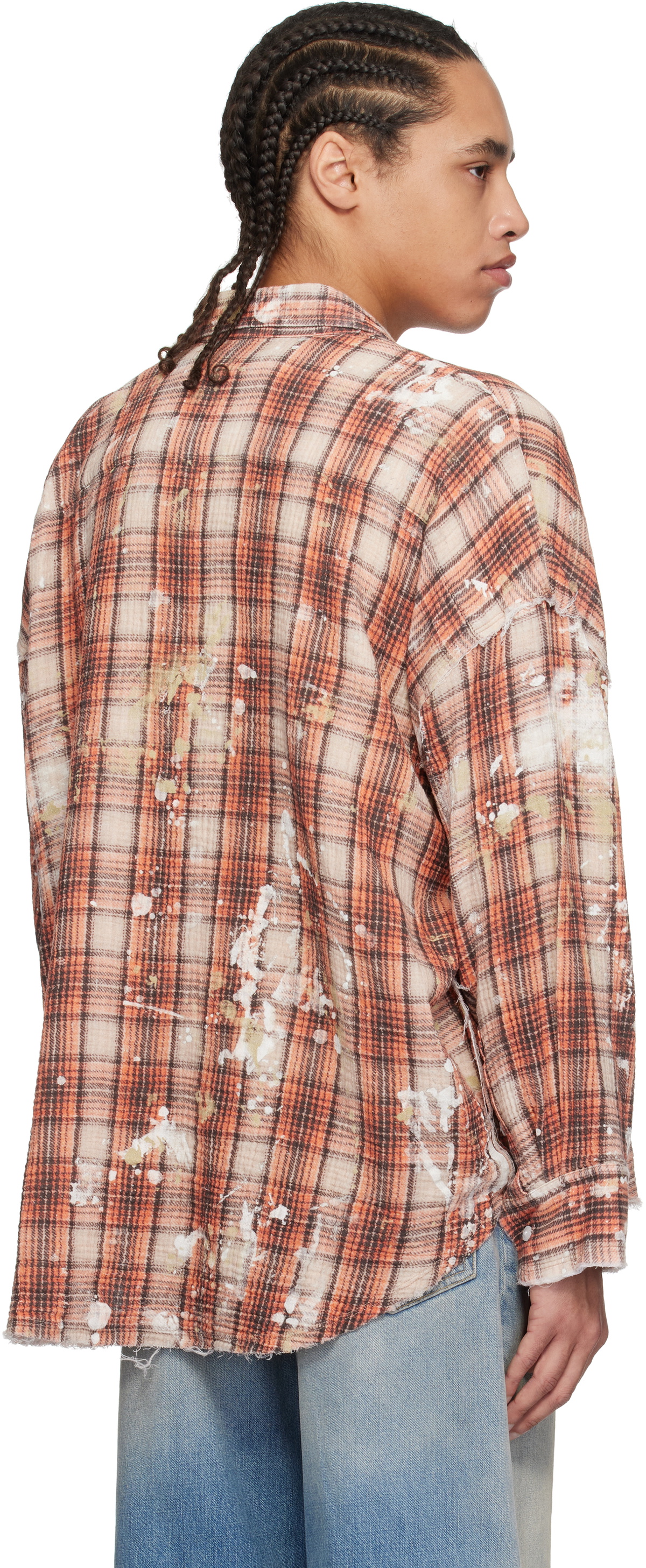 R13 Orange & Beige Shredded Seam Drop Neck Shirt