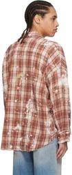 R13 Orange & Beige Shredded Seam Drop Neck Shirt