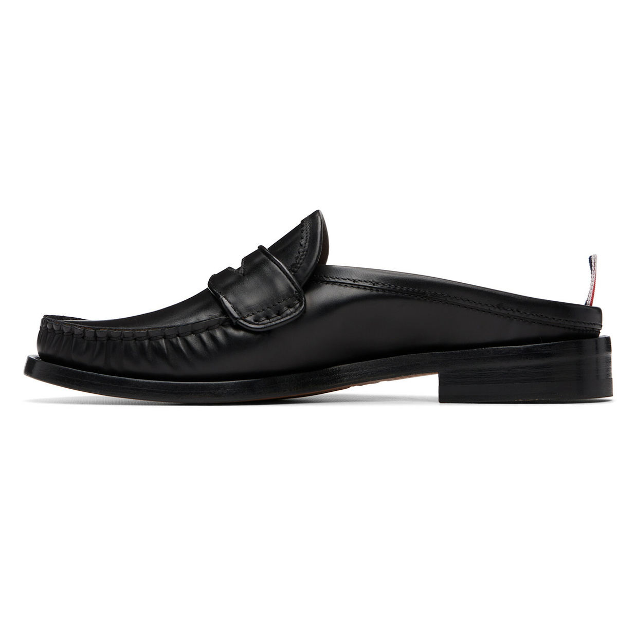 Thom Browne Black Calf Leather Sole Pleated Varsity Slip-on Loafers
