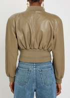Chloe Sculpted Leather Cropped Bomber Jacket Brown