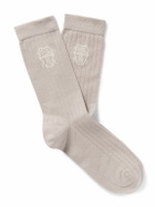 Brunello Cucinelli - Logo-Jacquard Ribbed Cotton Socks - Brown
