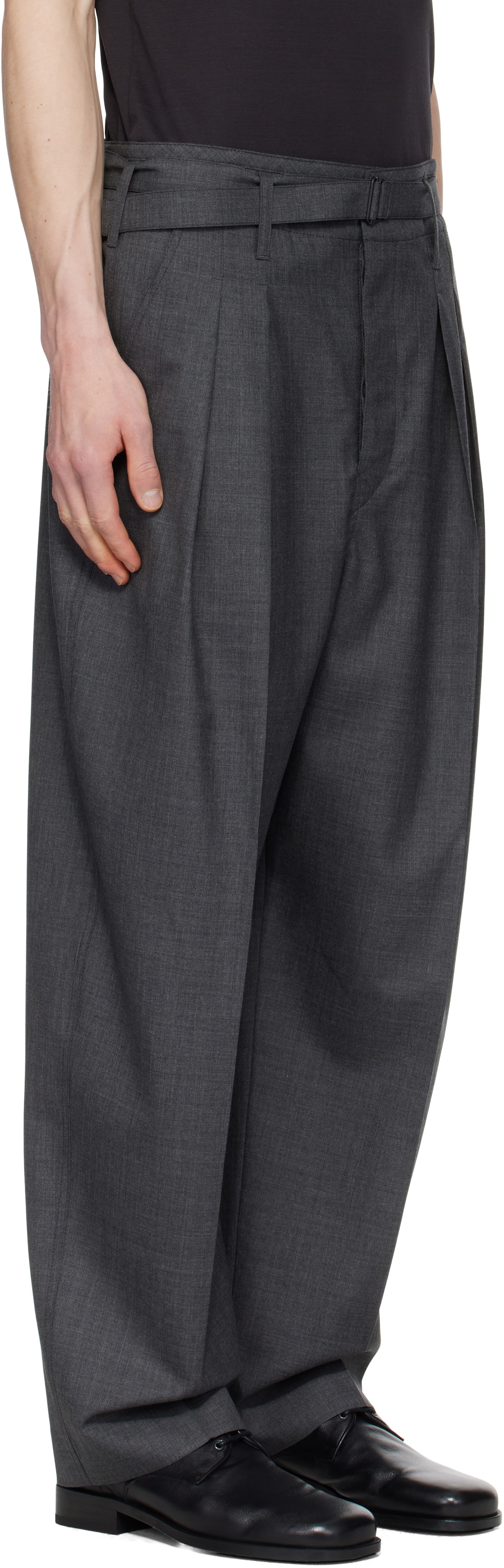 LEMAIRE Gray Belted Pleated Trousers Lemaire