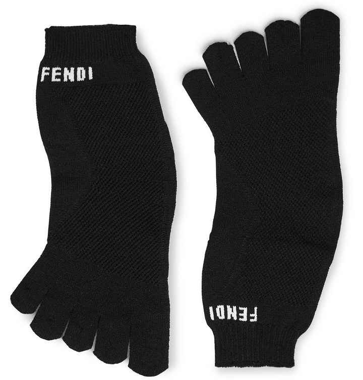 Photo: Fendi - Logo-Intarsia Stretch-Knit Socks - Black