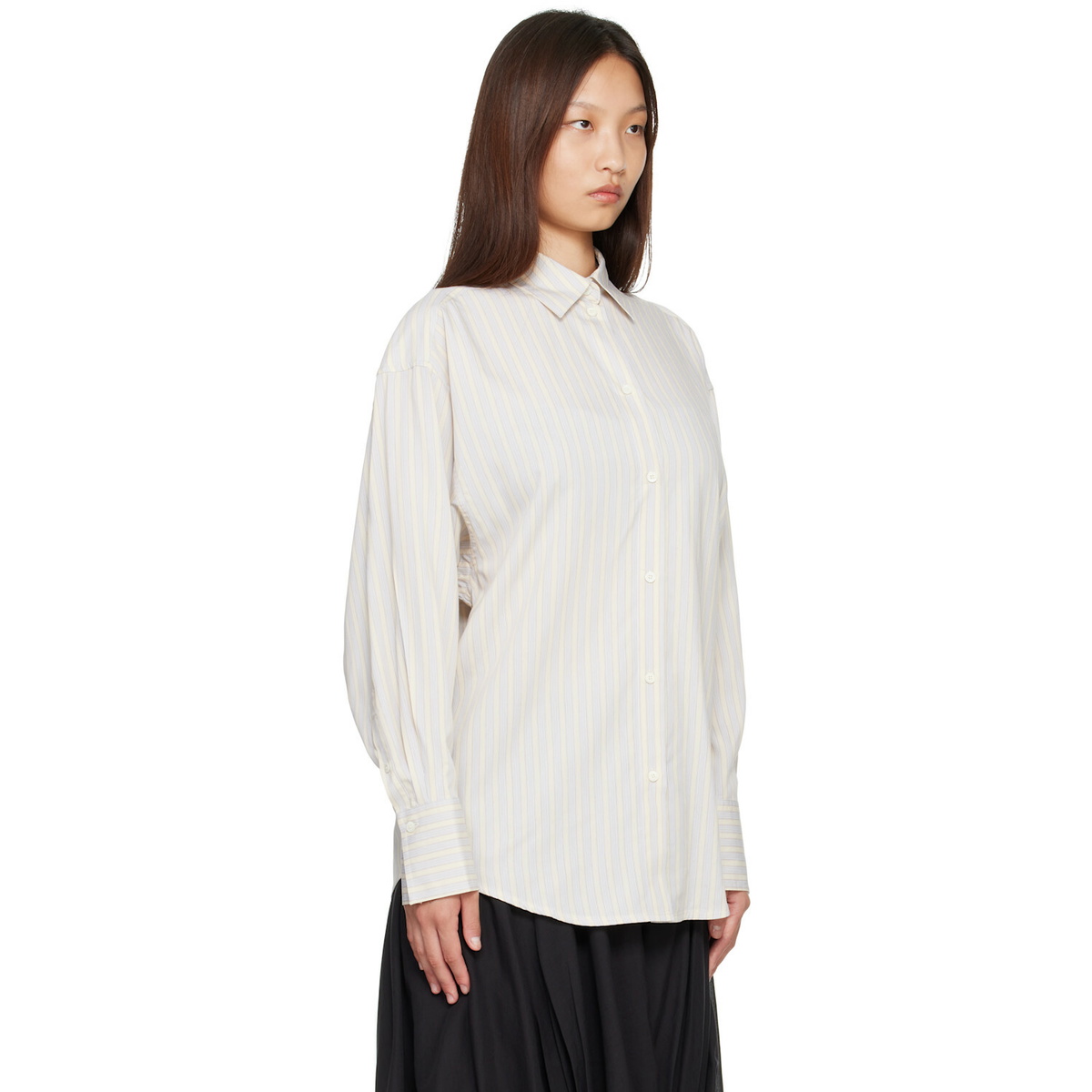 TOTEME Off-White & Blue Oversized Striped Shirt