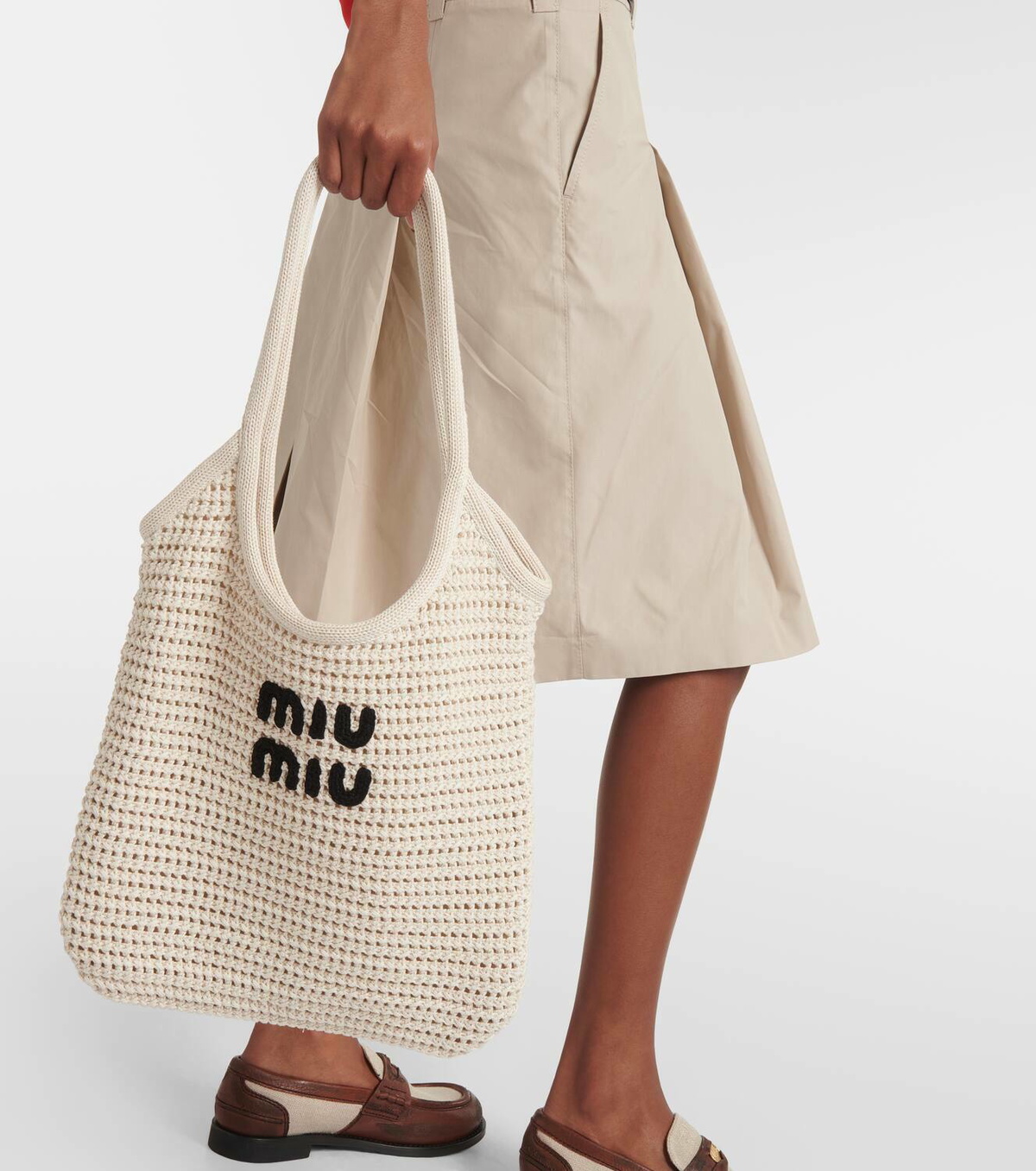 Miu Miu Logo raffia-effect tote bag Miu Miu