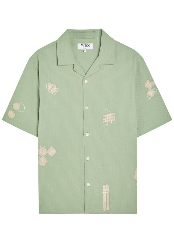 Photo: Wax London Didcot Embroidered Seersucker Shirt Sage