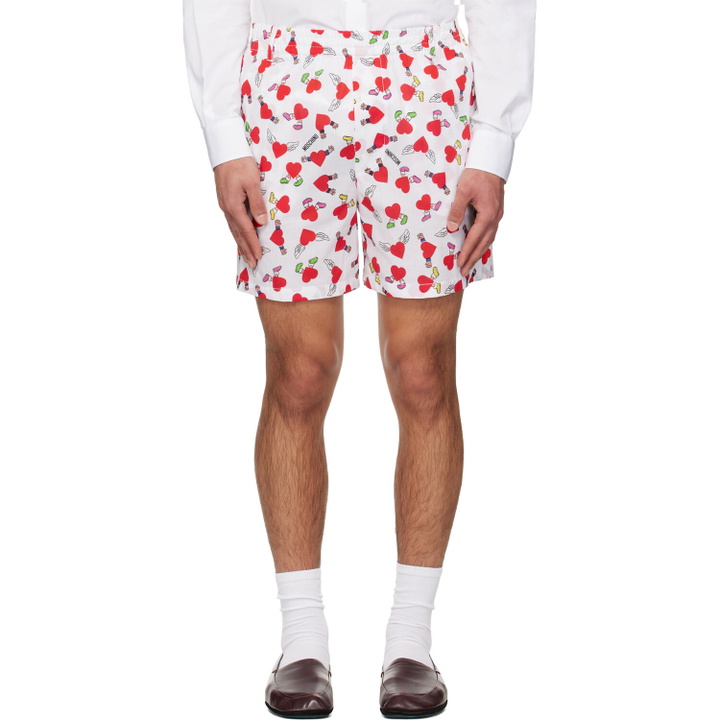 Photo: Moschino White & Red Print Lightweight Cotton Poplin Shorts