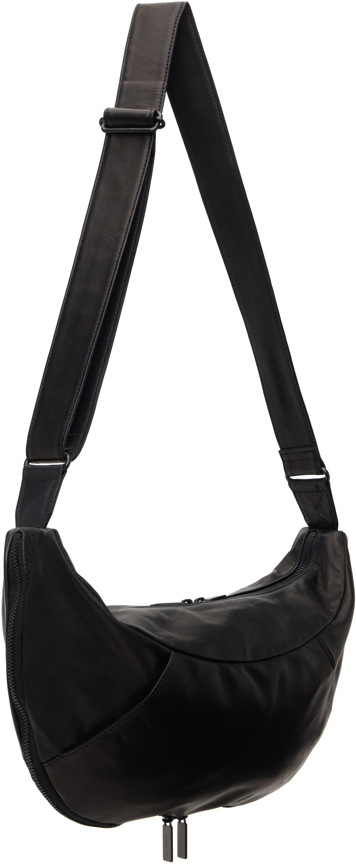 YOHJI YAMAMOTO Black Scratch Horse Leather Half Moon Shoulder Bag