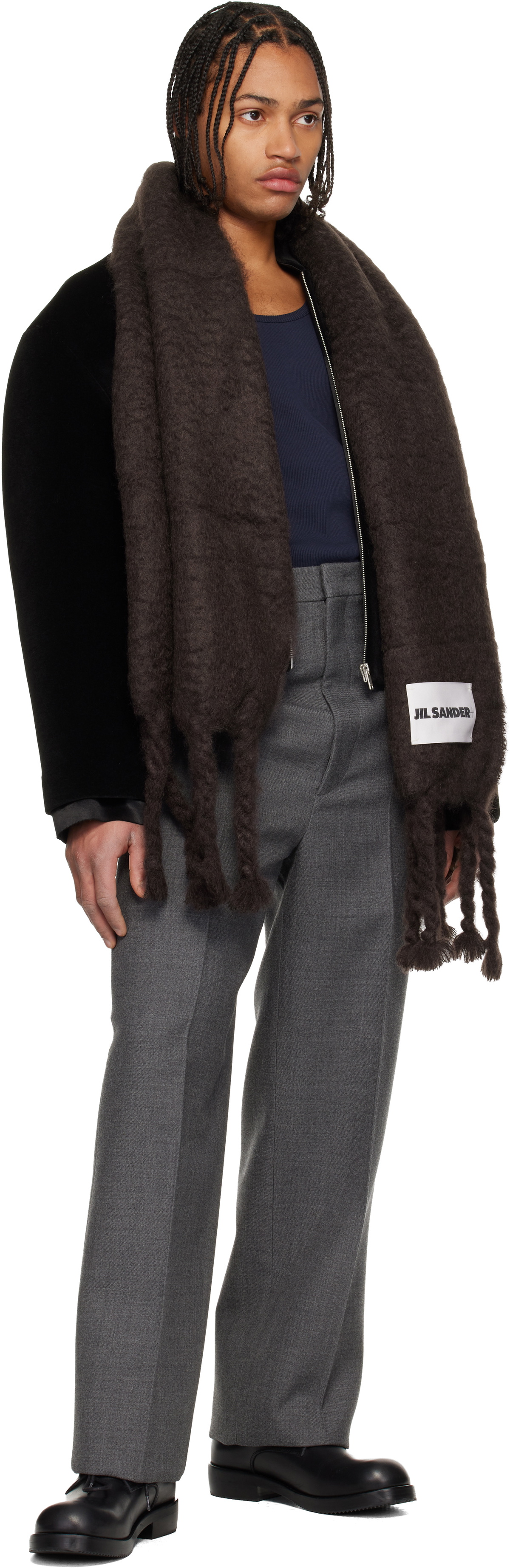 Jil Sander Brown Wide Wool Blend Scarf