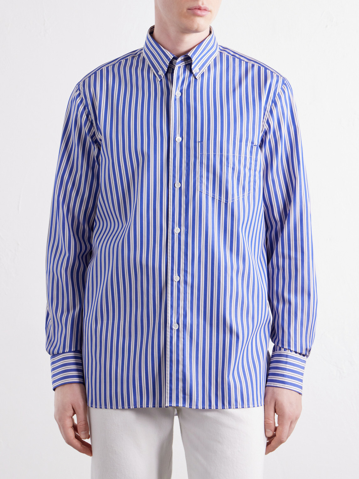 Paul Smith - Button-Down Collar Striped Cotton-Chambray Shirt - Blue