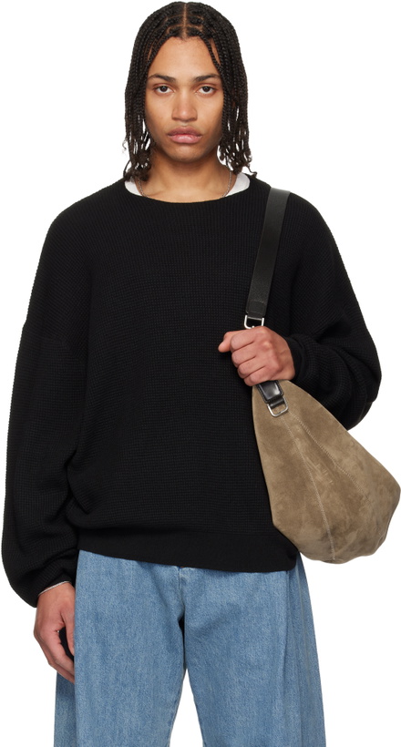 Photo: Fear of God ESSENTIALS Black Signature Waffle 90s Crewneck Sweater
