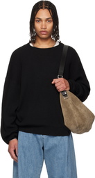 Fear of God ESSENTIALS Black Signature Waffle 90s Crewneck Sweater