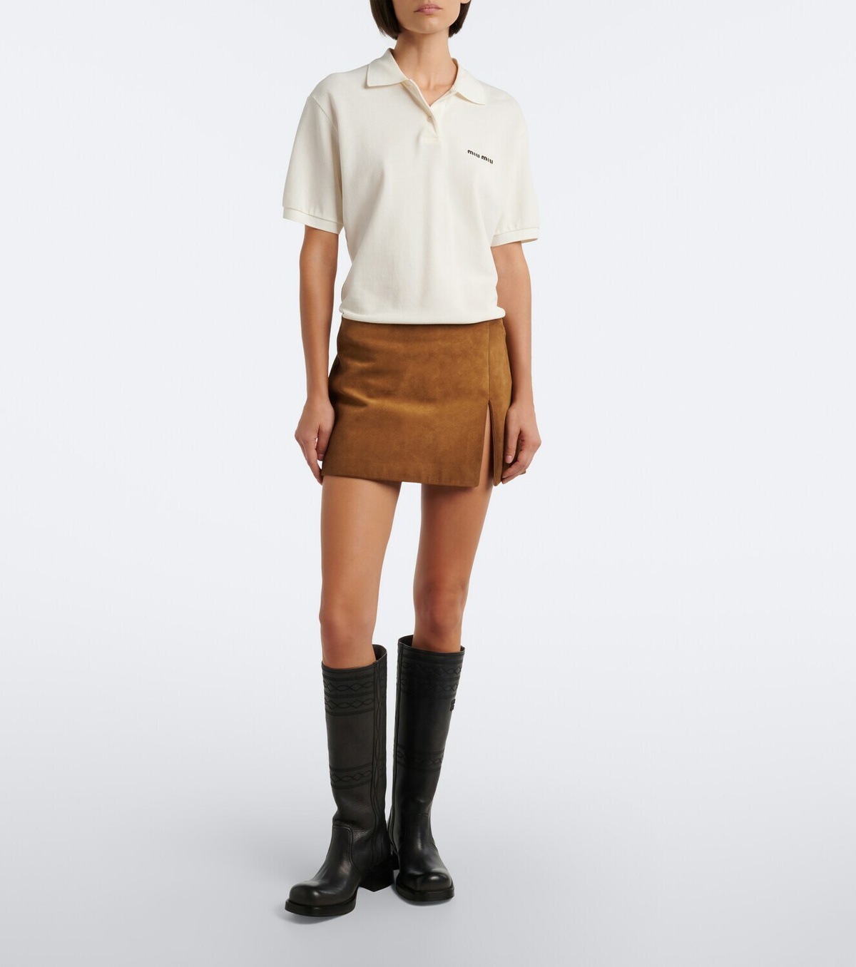 Miu Miu Embroidered leather knee-high boots