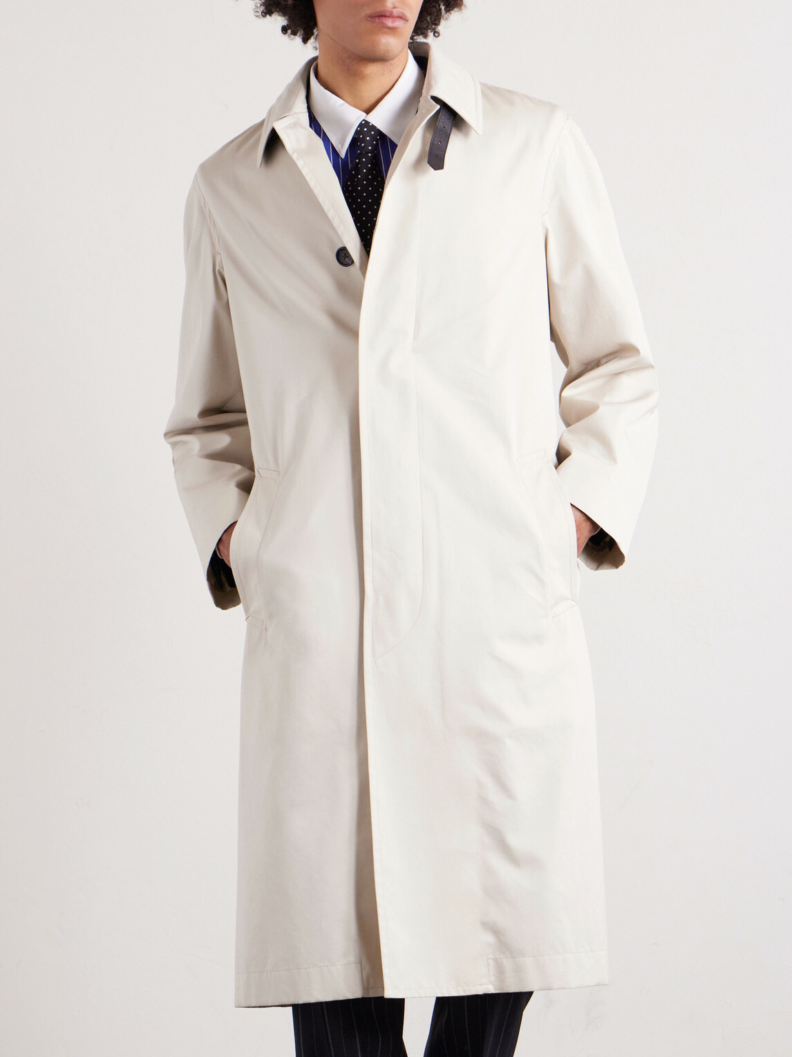 TOM FORD - Leather-Trimmed Cotton and Silk-Blend Overcoat - Neutrals