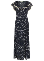 Rixo Bethea Polka dot Crepe de Chine Midi Dress Navy