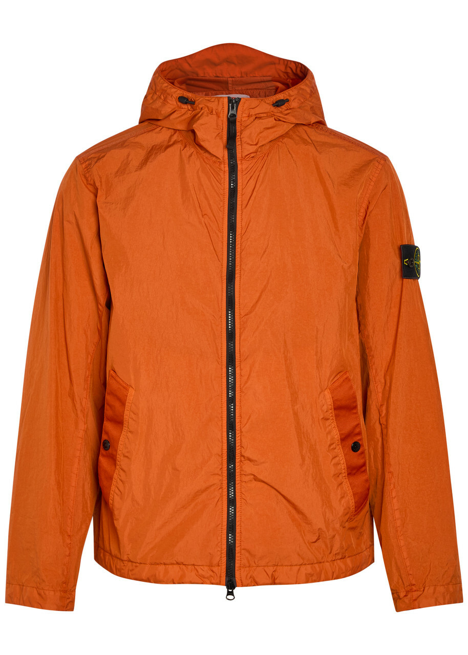 Stone Island Hooded Crinkled Nylon Jacket Orange