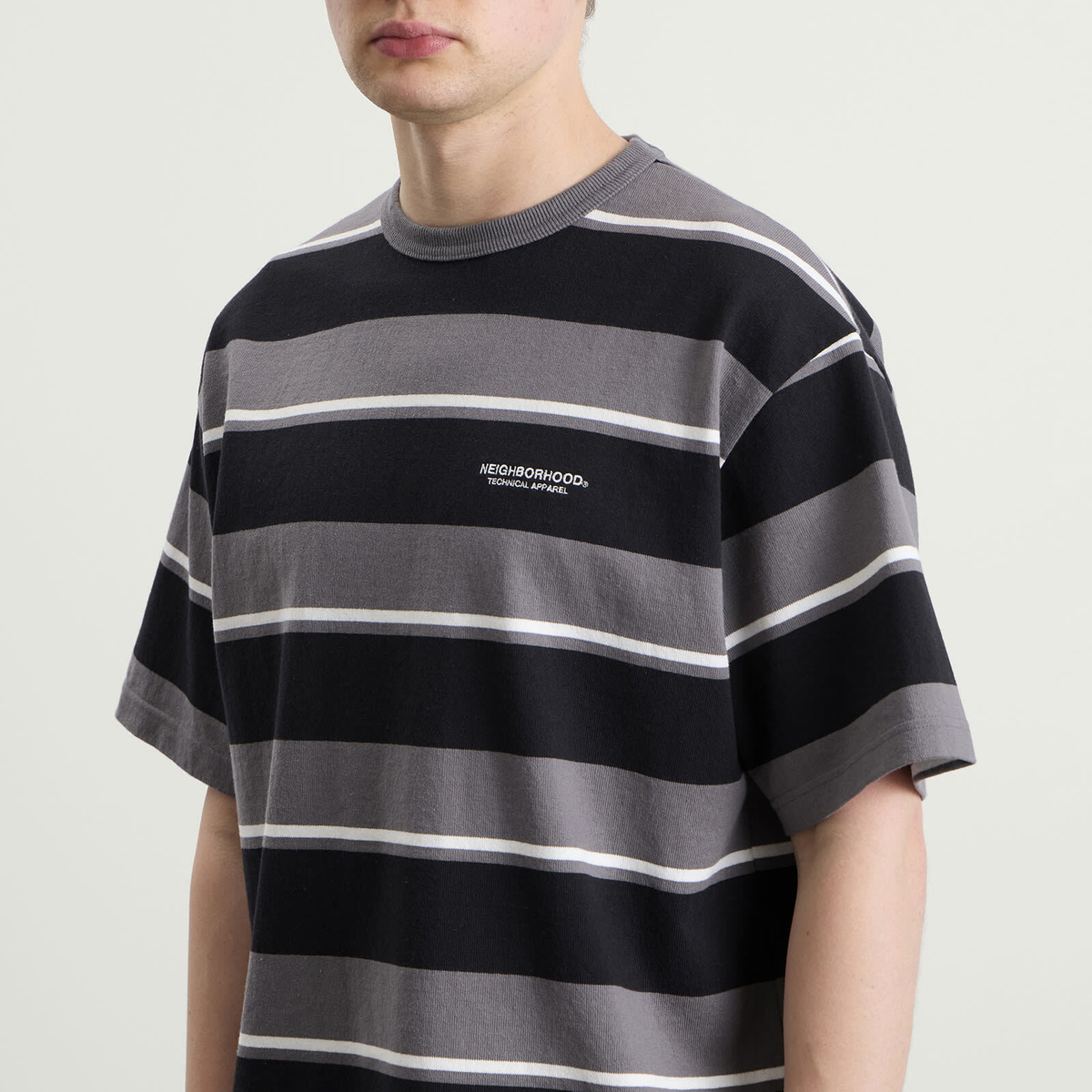 Neighborhood Men's Border Stripe Logo T-Shirt in Gray