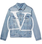 Valentino - Distressed Logo-Print Denim Jacket - Light blue