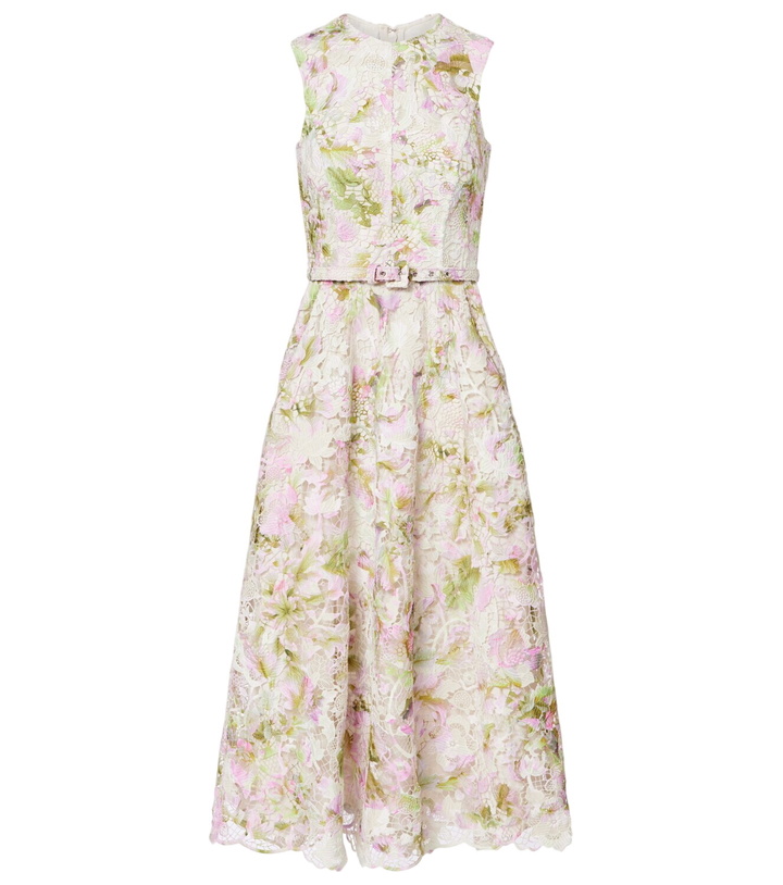 Photo: Monique Lhuillier Belted lace midi dress