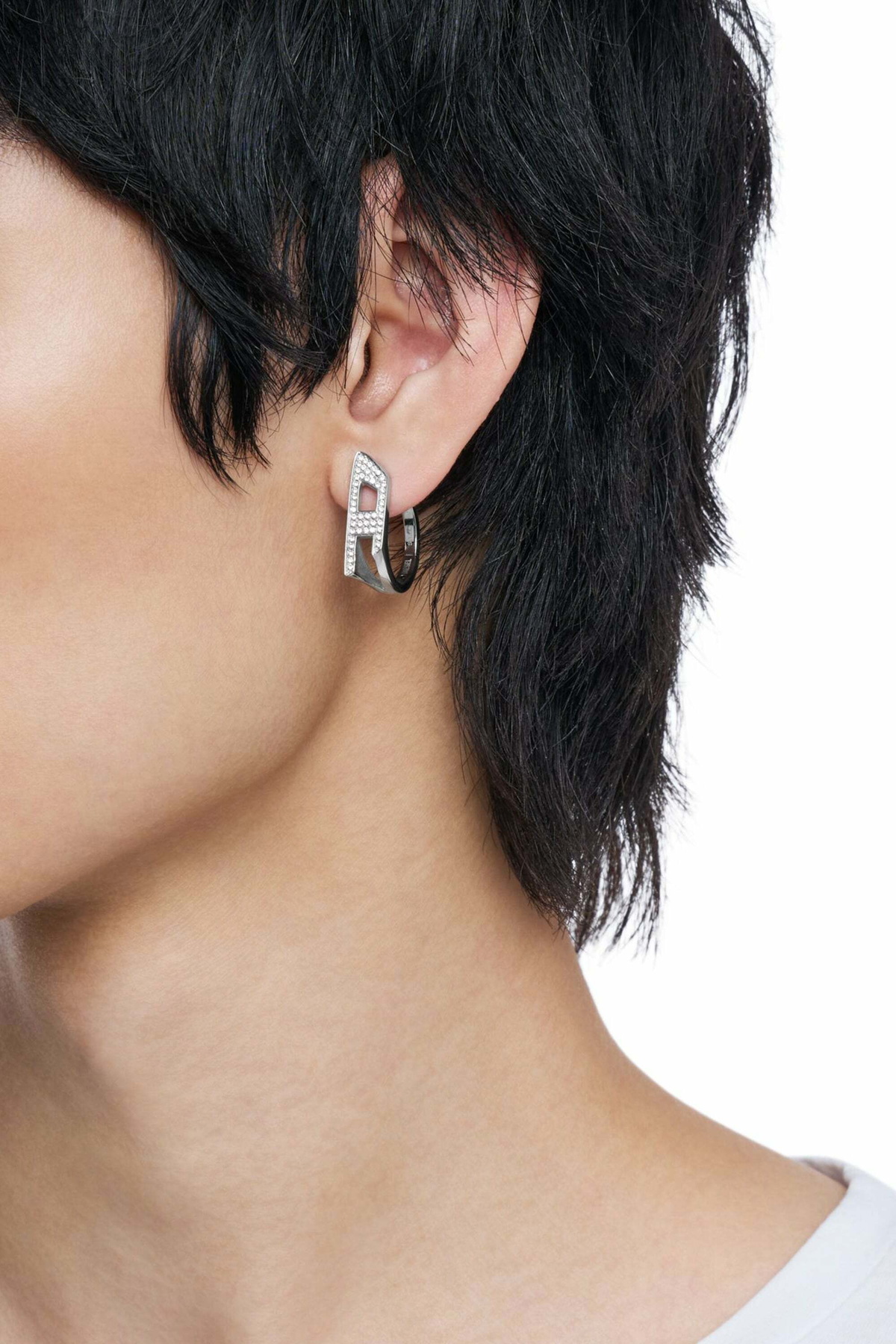 Diesel Stainless steel glitz hoop earring - Earrings - Unisex - Silver
