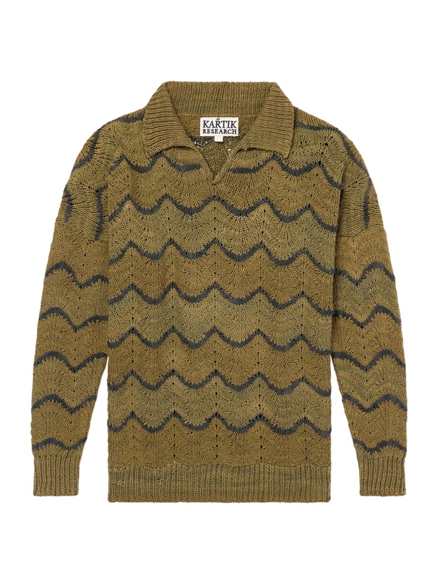 Photo: Kartik Research - Striped Knitted Cotton Polo Sweater - Green