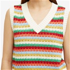 KITRI Women's Winona Multi Striped Crochet Knit Vest in Blue Multi