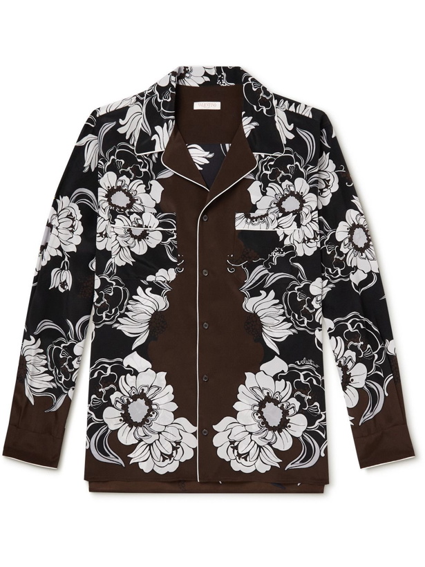 Photo: Valentino - Camp-Collar Printed Silk Crepe de Chine Shirt - Brown