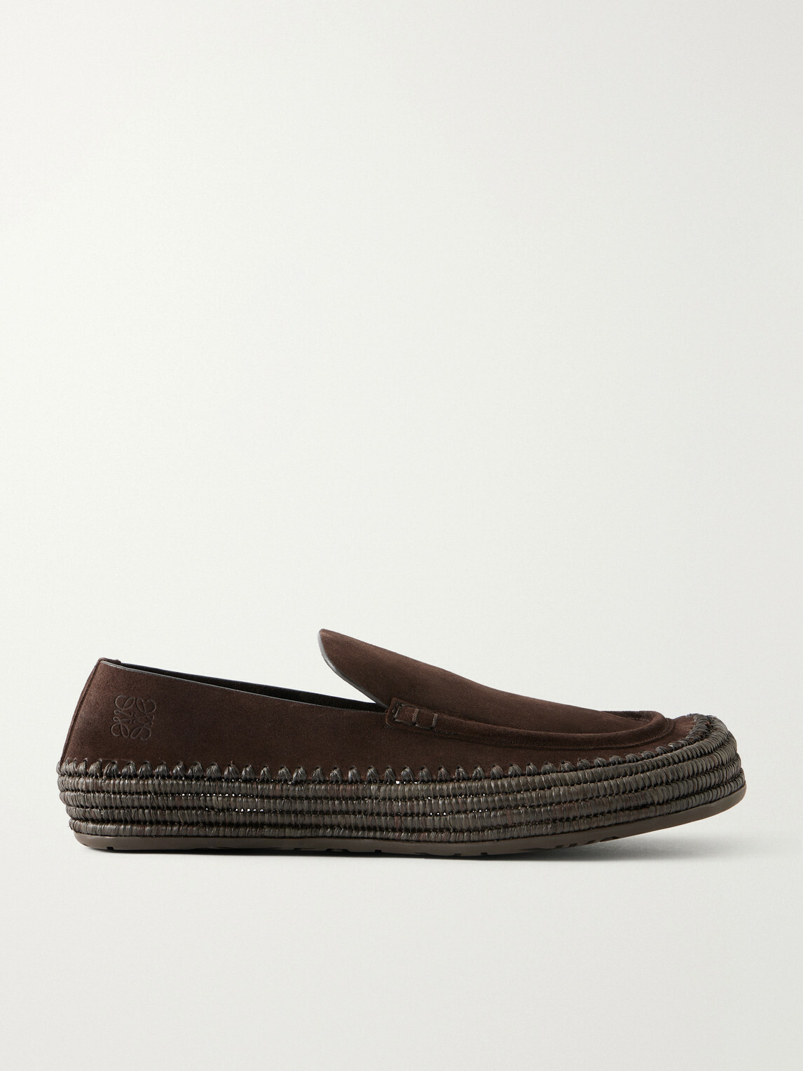 LOEWE - Paula's Ibiza Rio Raffia-Trimmed Suede Loafers - Brown