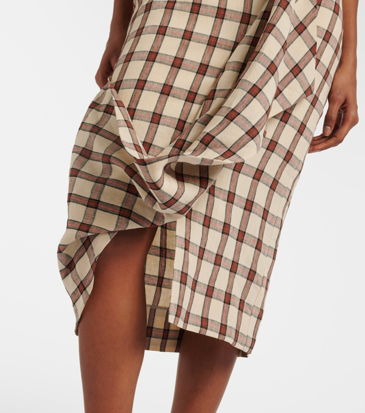 Róhe Checked linen midi skirt