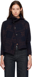 Y's Navy & Brown Asymmetry Cardigan