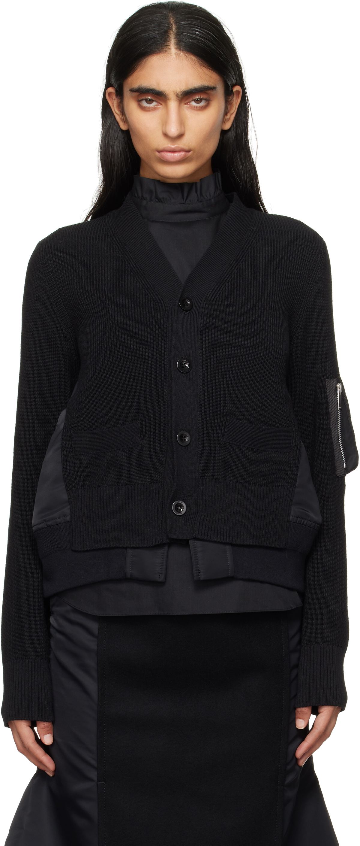 トップス sacai 23AW Nylon Twill Mix Knit Cardigan Nylon Twill Mix Knit Cardigan – La Garçonne