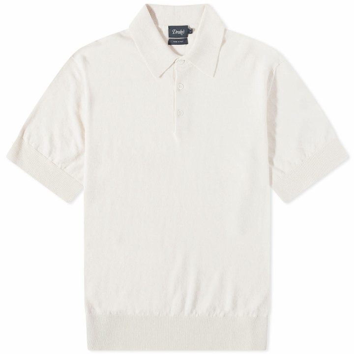 Photo: Drake's Men's Cotton-Linen Knitted Polo Shirt in Ecru