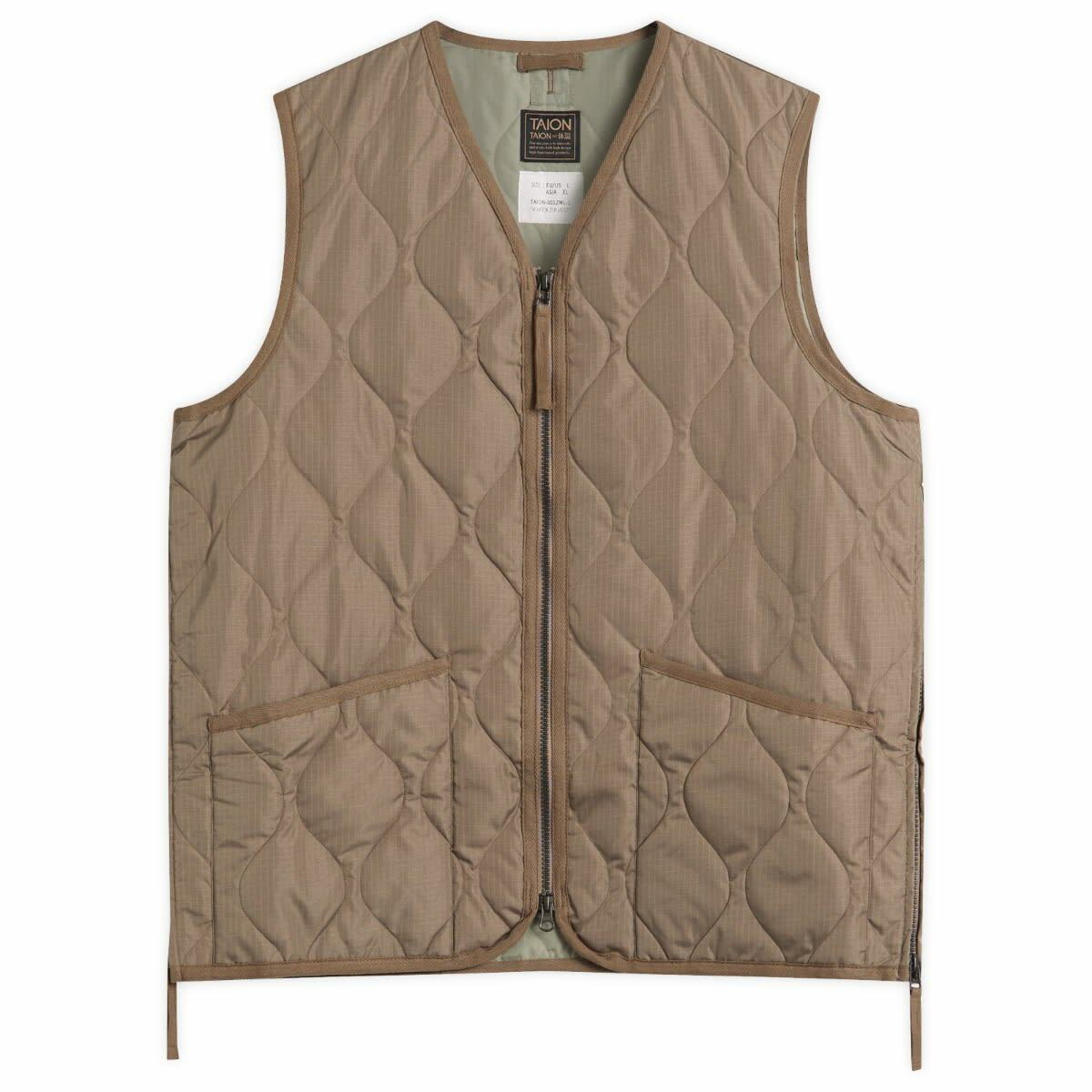 Taion Men's Military V-Neck Zip Down Vest in Dark Khaki Taion Extra