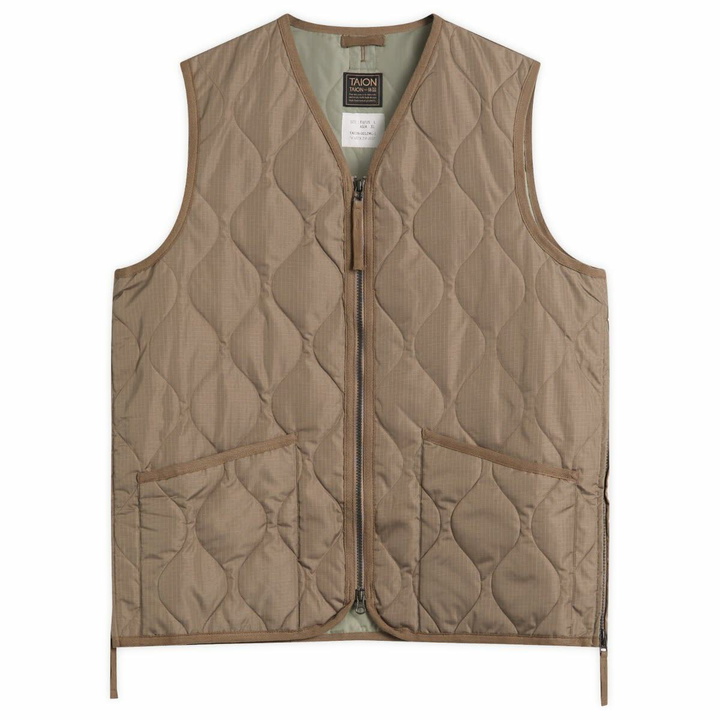 Photo: Taion Men's Military V-Neck Zip Down Vest in Dark Khaki