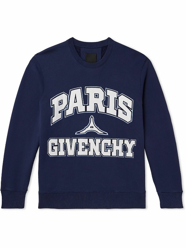 Photo: Givenchy - Paris Logo-Embroidered Cotton-Jersey Sweatshirt - Blue