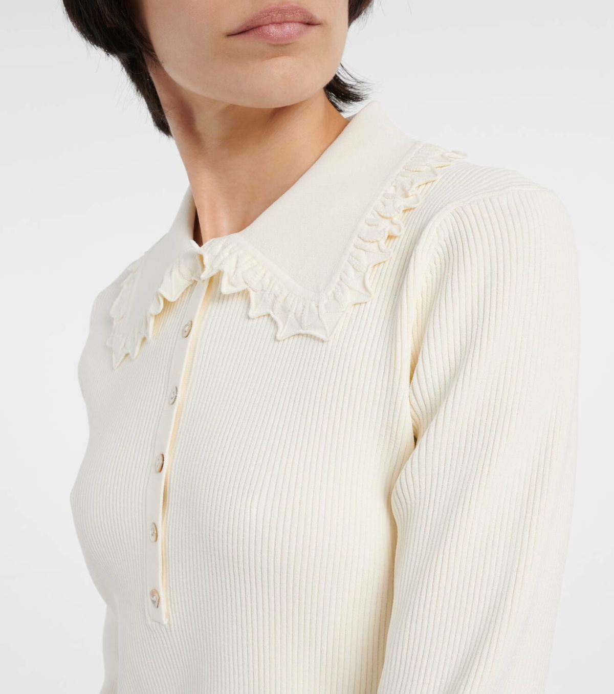 Ulla Johnson Liese ruffled ribbed-knit polo sweater