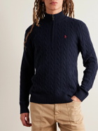 Polo Ralph Lauren - Logo-Embroidered Cable-Knit Wool and Cashmere-Blend Half-Zip Sweater - Blue