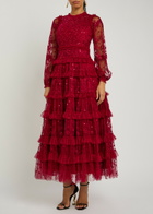 Needle & Thread Blossom Lace Floral Sequin-embellished Tulle Gown Red