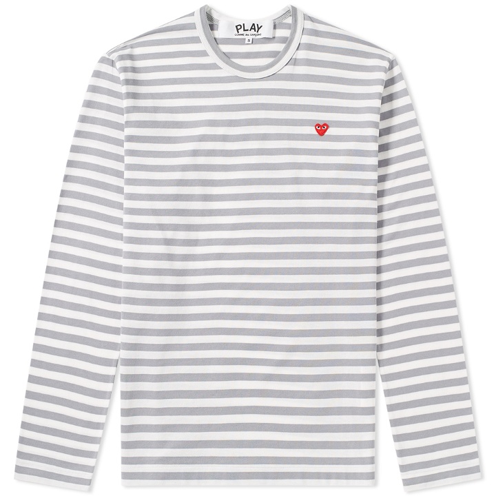 Photo: Comme des Garcons Play Little Red Heart Long Sleeve Stripe Tee Grey