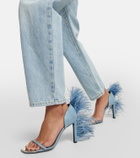 Area x Sergio Rossi Amazona feather-trimmed denim sandals